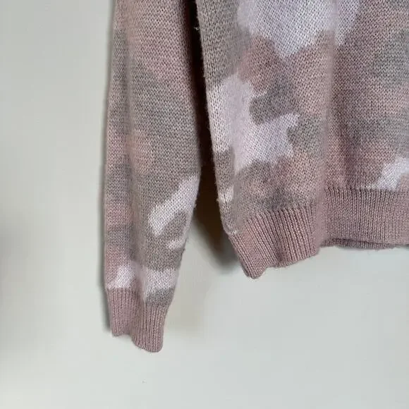 LUCKY BRAND Camo Wool Blend Pullover Sweater Crew Neck Size SMALL Light Pink - Picture 5 of 11